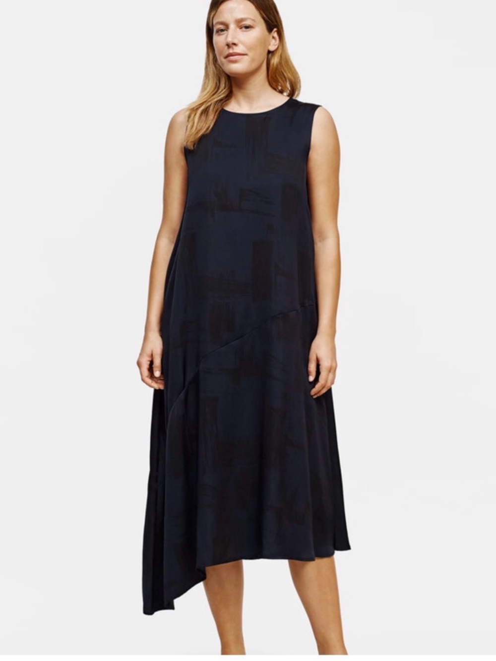 Eileen Fisher Silk and Organic Cotton Brushstroke Asymmetrical Dress